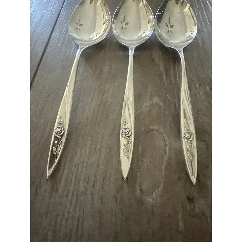 3 Oneida My Rose Place Oval Soup Spoons Community Stainless Flatware‎